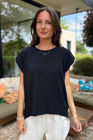 Made in Italy Classic Cotton Cap Sleeve Tee Black